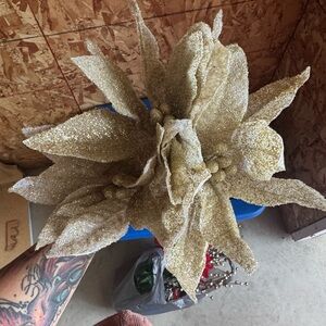 Gold Glitter Poinsettia Decoration